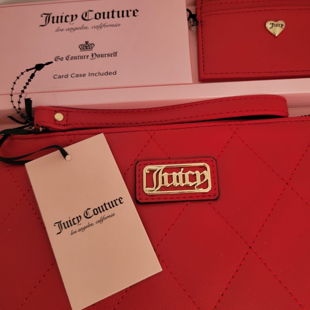Juicy Couture Red Quilted Wristlet Wallet  Card Case LogoNew In Gift Box